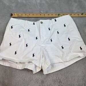 Ralph Lauren Sport Womens Short Pants Sz 10 White Black Pony Print Chino Shorts